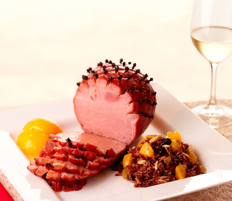 arroz-vermelho-uvas-passas-pessego-em-calda-pinolli-com-tender-em-crosta-de-mostarda-au-miel